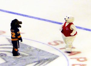 LA Kings Mascot Bailey vs Travel Manitoba Mascot Toba LA Kings Mascot Bailey vs Travel Manitoba Mascot Toba