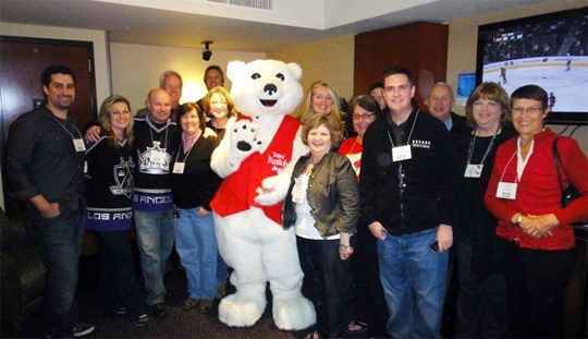 Travel Manitoba Mascot Toba (Churchill Wild) with LA Kings. Travel Manitoba Mascot Toba (Churchill Wild) with LA Kings.
