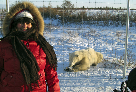 Debbie was all smiles as Scarbrow snack on tundra fare GreatIceBearDeb540