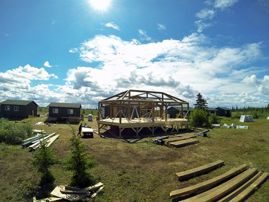 Nanuk Polar Bear Lodge. Timber-frame lounge/dining room construction well on its way! Nanuk Polar Bear Lodge. Timber-frame lounge/dining room construction well on its way!