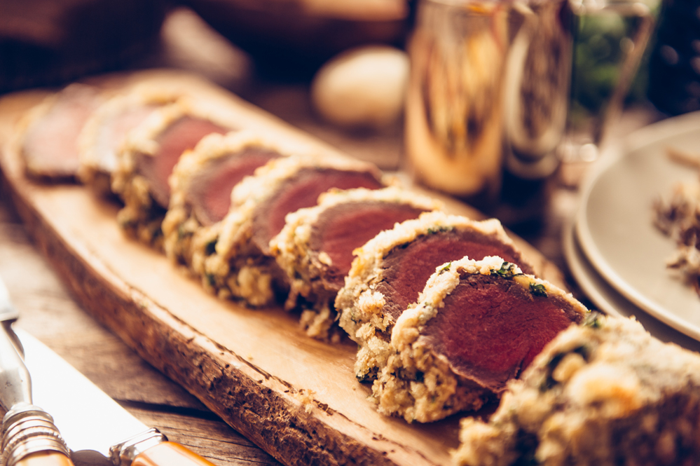 Crusted Tenderloin with Mushroom and Red Wine Reduction