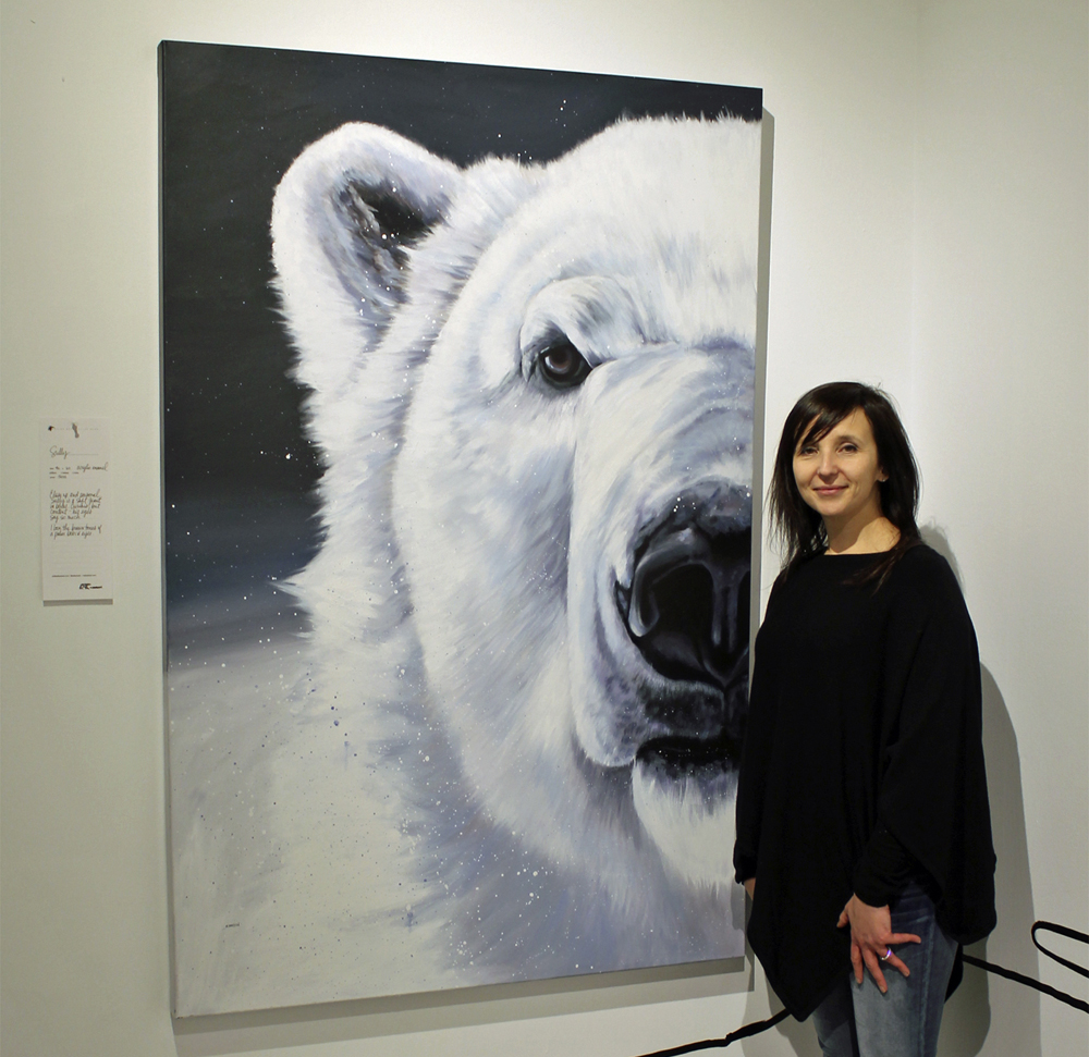 Kal Barteski with Sully, painted just after her surgery.